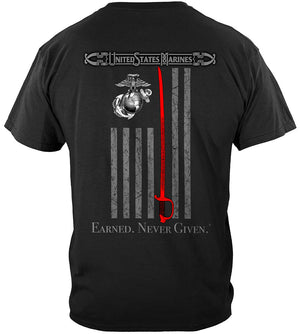 More Picture, Marine Corps USMC Thin Red Line American Flag Earned Never Given Premium Hooded Sweat Shirt