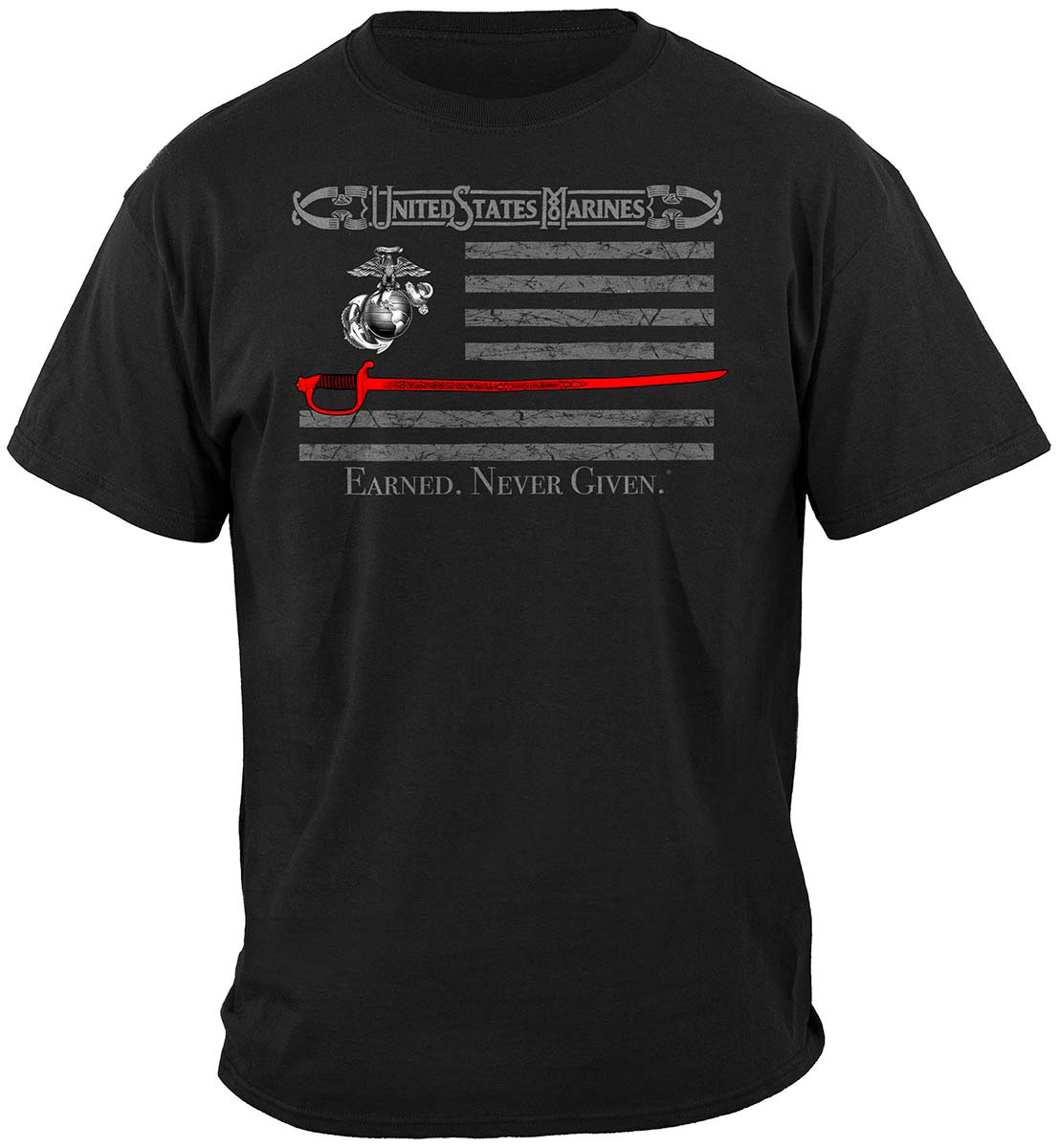 Marine Corps USMC Thin Red Line American Flag Earned Never Given Premium Hooded Sweat Shirt
