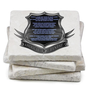 More Picture, Law Enforcement Policeman's Prayer Ivory Tumbled Marble 4IN x 4IN Coasters Gift Set