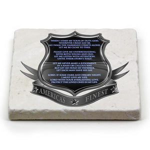 More Picture, Law Enforcement Policeman's Prayer Ivory Tumbled Marble 4IN x 4IN Coasters Gift Set