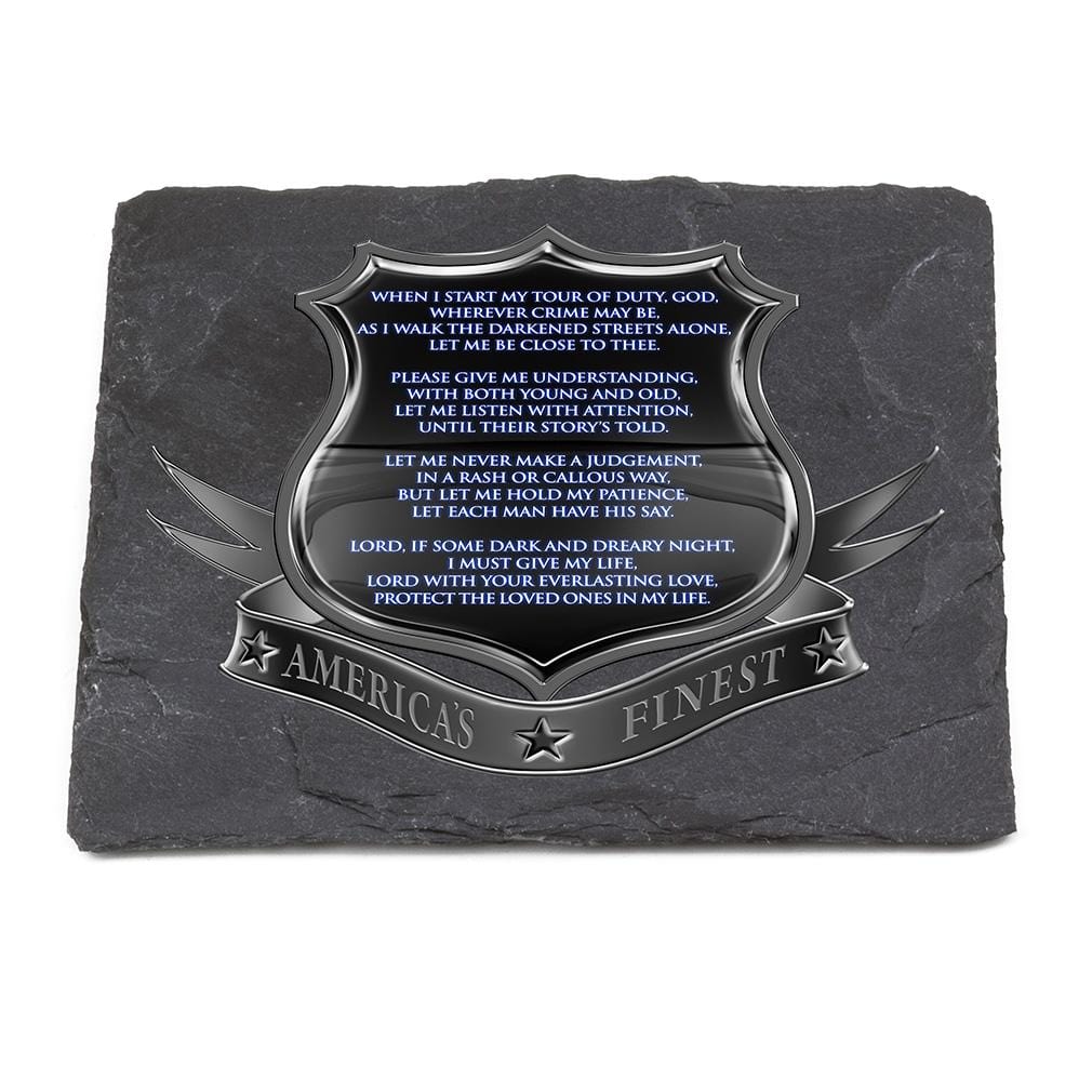 Law Enforcement Policeman&#39;s Prayer Black Slate 4IN x 4IN Coasters Gift Set