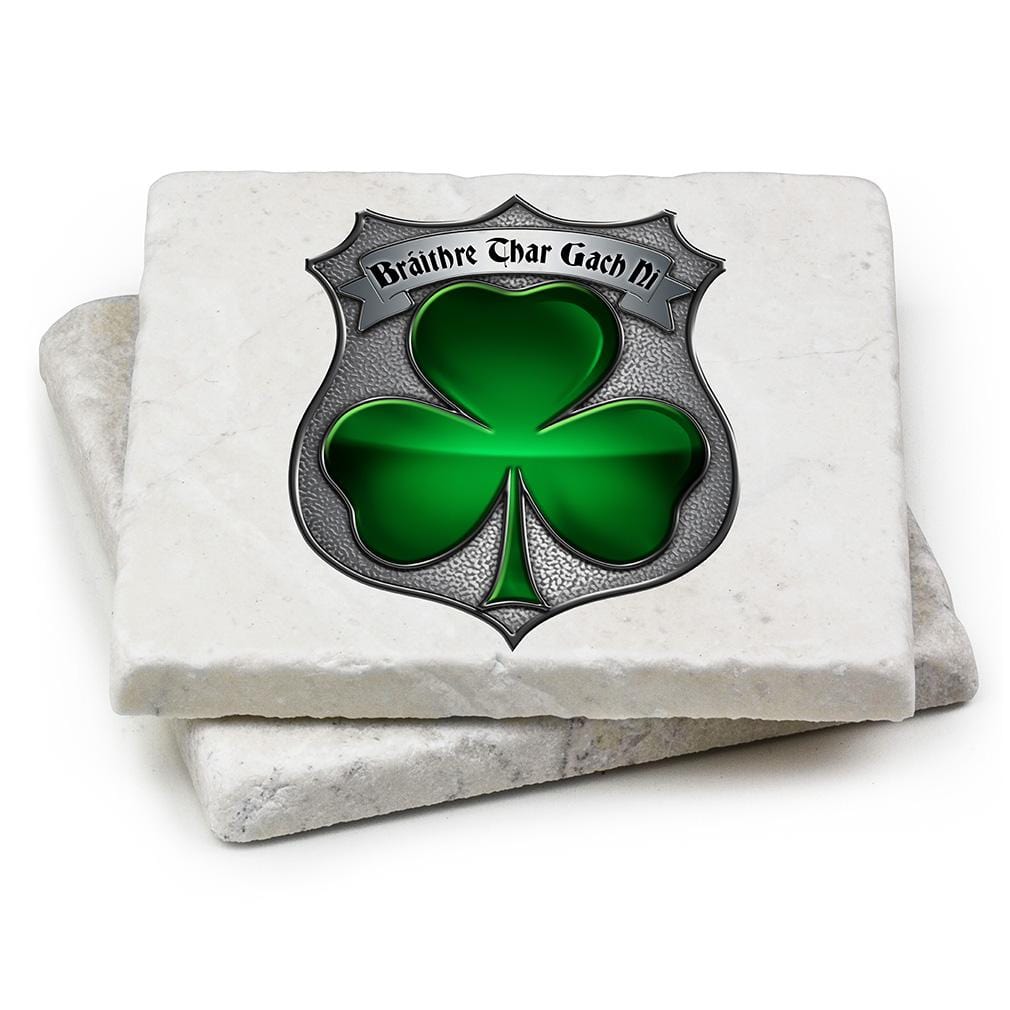 Law Enforcement Policeman&#39;s Brotherhood Irish Ivory Tumbled Marble 4IN x 4IN Coasters Gift Set