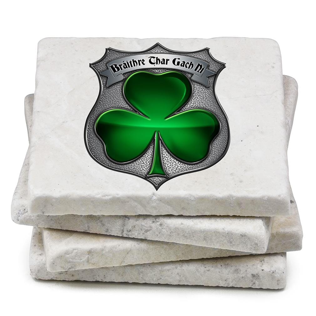 Law Enforcement Policeman&#39;s Brotherhood Irish Ivory Tumbled Marble 4IN x 4IN Coasters Gift Set