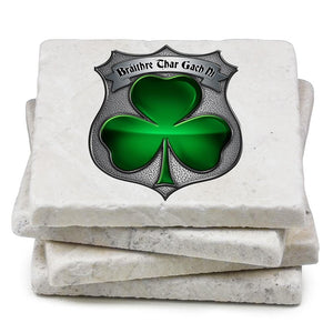 More Picture, Law Enforcement Policeman's Brotherhood Irish Ivory Tumbled Marble 4IN x 4IN Coasters Gift Set
