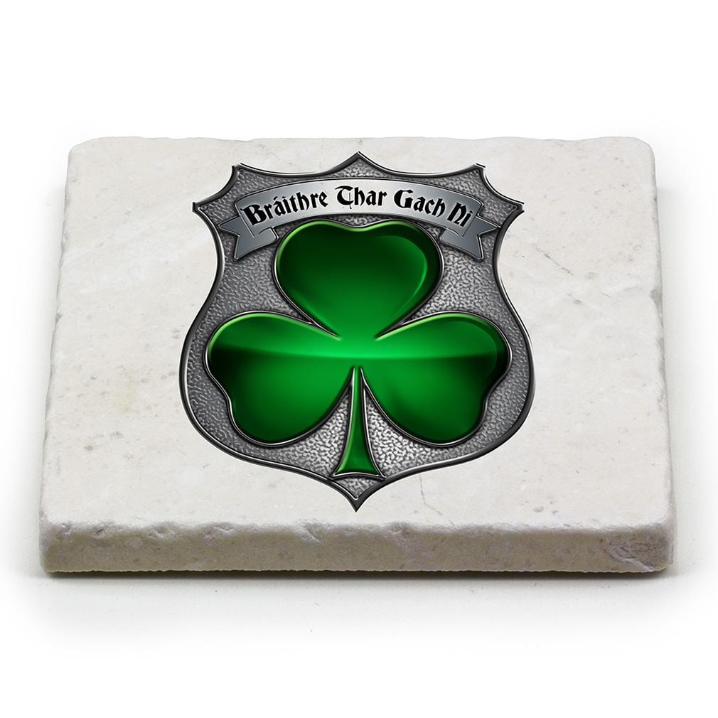 Law Enforcement Policeman's Brotherhood Irish Ivory Tumbled Marble 4IN x 4IN Coasters Gift Set