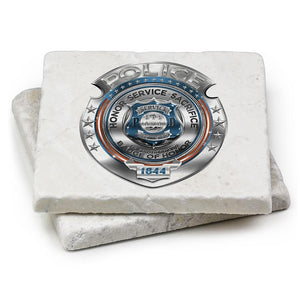 More Picture, Law Enforcement Police Honor Courage Sacrifice Badge Ivory Tumbled Marble 4IN x 4IN Coasters Gift Set