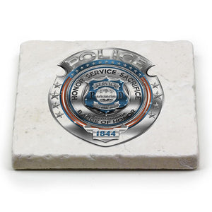 More Picture, Law Enforcement Police Honor Courage Sacrifice Badge Ivory Tumbled Marble 4IN x 4IN Coasters Gift Set