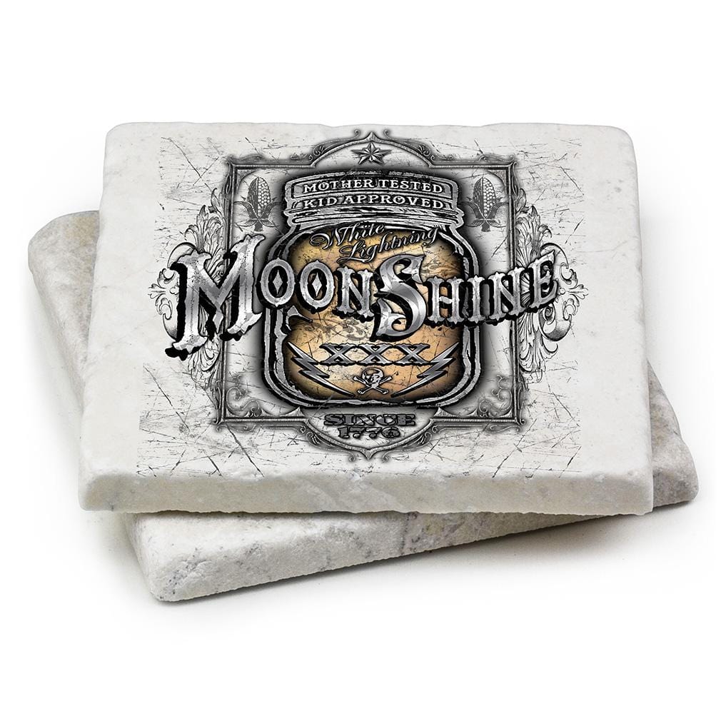 Worker Moon Shine Mason Jar Ivory Tumbled Marble 4IN x 4IN Coasters Gift Set