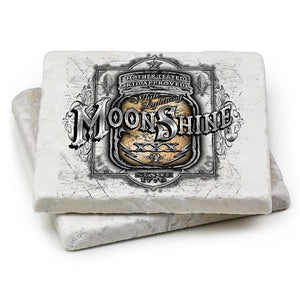 More Picture, Worker Moon Shine Mason Jar Ivory Tumbled Marble 4IN x 4IN Coasters Gift Set