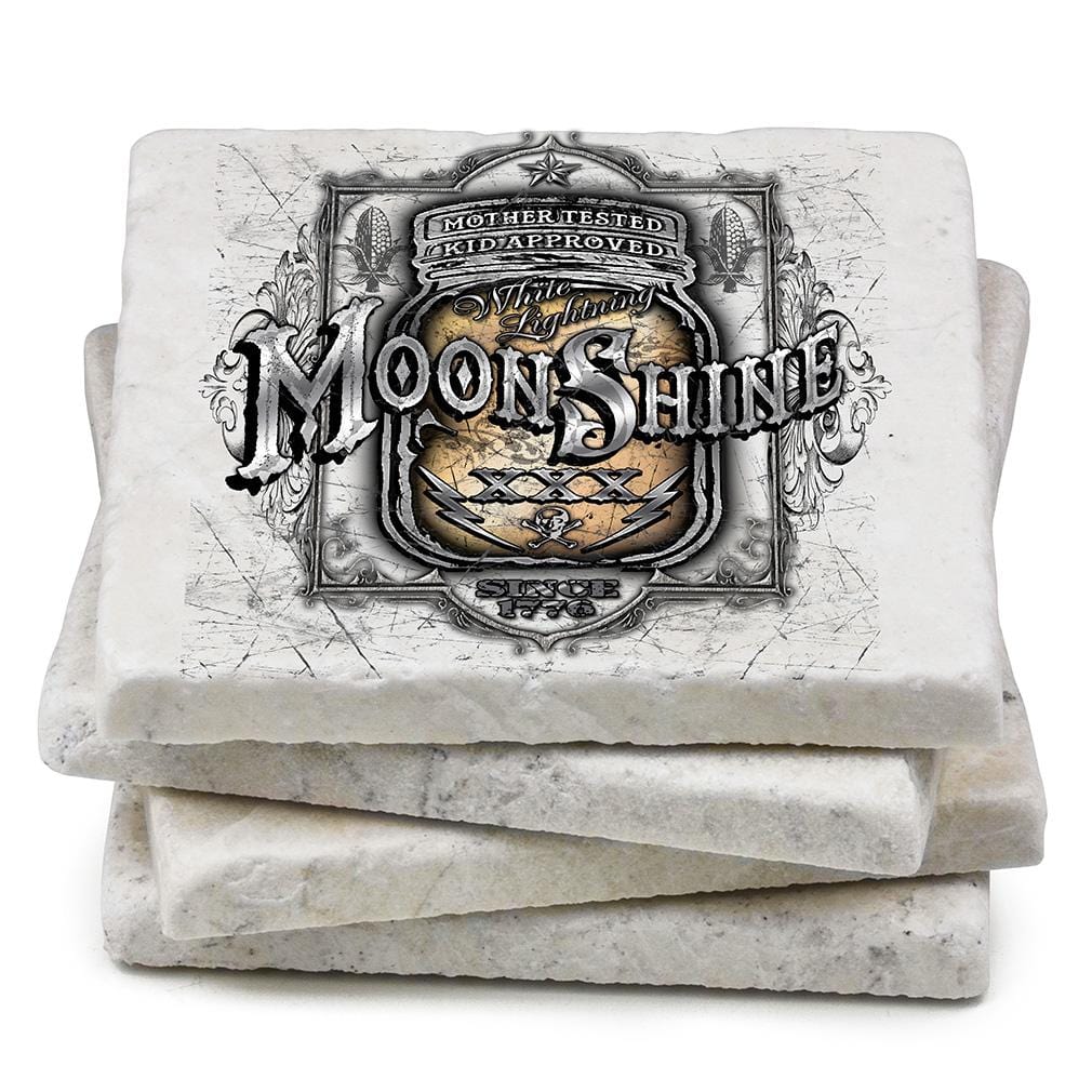 Worker Moon Shine Mason Jar Ivory Tumbled Marble 4IN x 4IN Coasters Gift Set