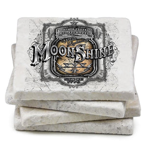 More Picture, Worker Moon Shine Mason Jar Ivory Tumbled Marble 4IN x 4IN Coasters Gift Set