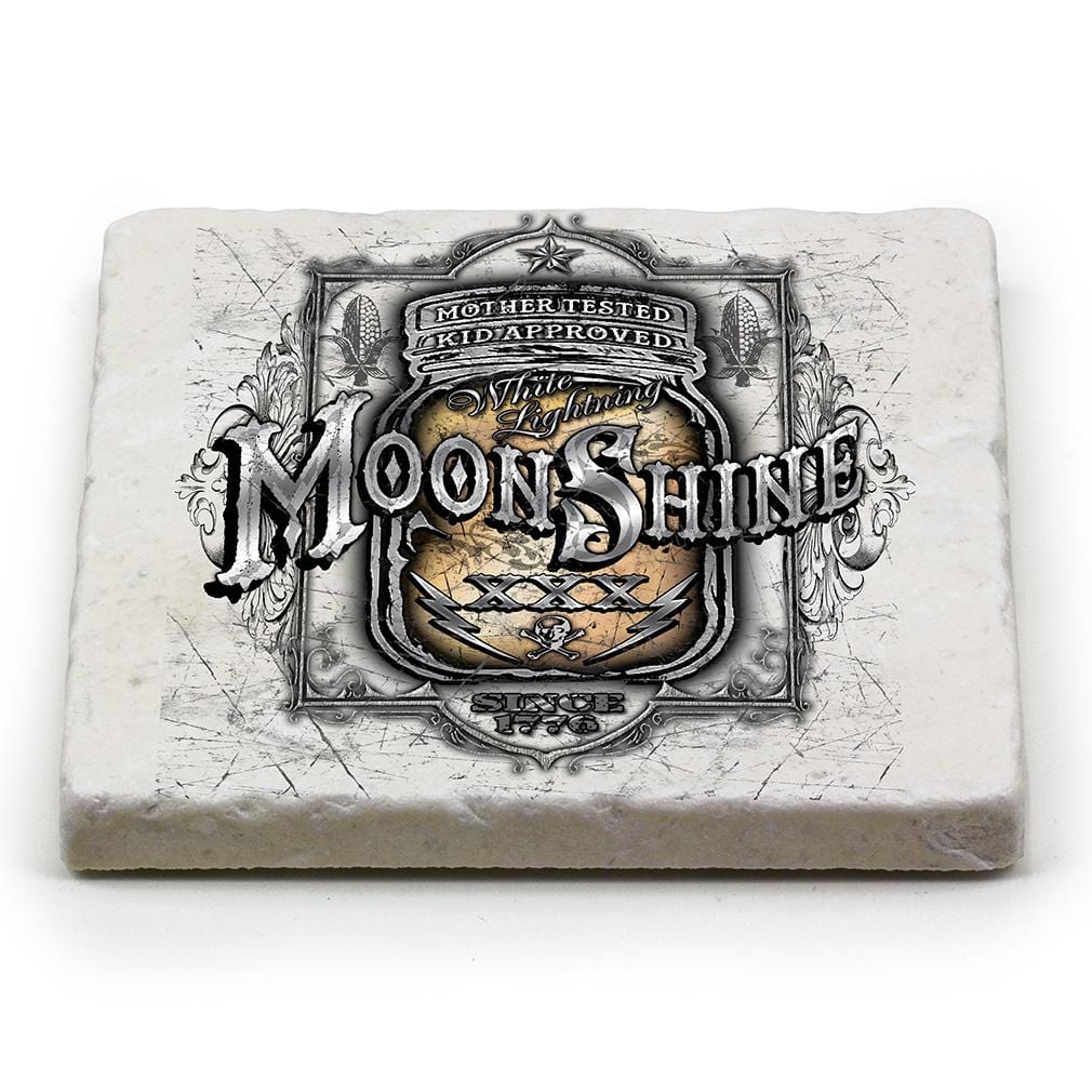 Worker Moon Shine Mason Jar Ivory Tumbled Marble 4IN x 4IN Coasters Gift Set