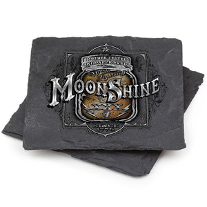 More Picture, Worker Moon Shine Mason Jar Black Slate 4IN x 4IN Coasters Gift Set