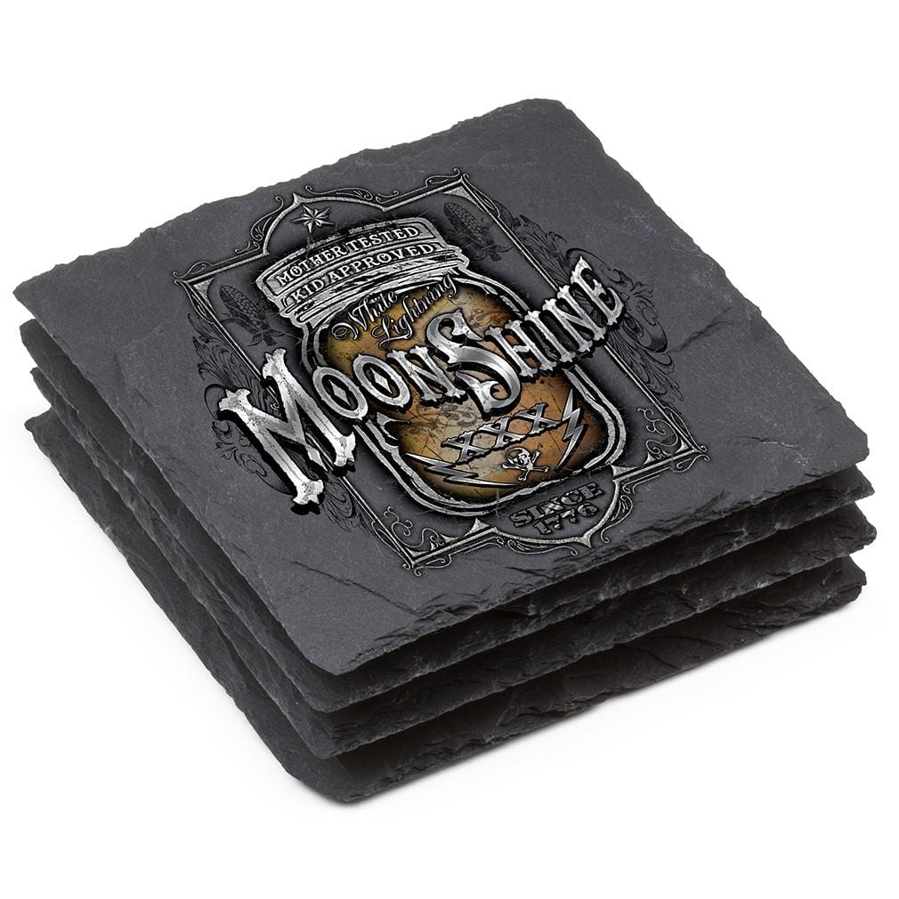 Worker Moon Shine Mason Jar Black Slate 4IN x 4IN Coasters Gift Set