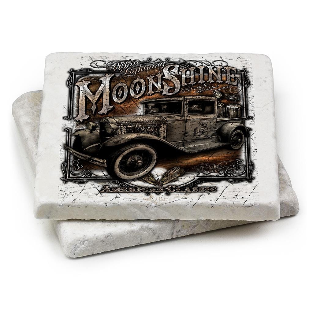 Worker Moon Shine Truck Ivory Tumbled Marble 4IN x 4IN Coasters Gift Set