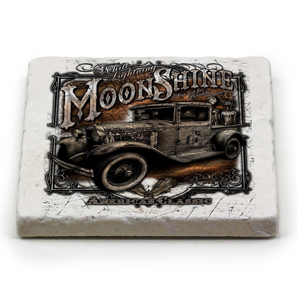 Worker Moon Shine Truck Ivory Tumbled Marble 4IN x 4IN Coasters Gift Set