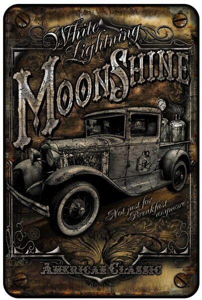 White Lightning Moonshine Worker Aluminium Sign Decor