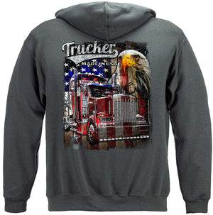 More Picture, Trucker American Pride Flag Premium Hooded Sweat Shirt