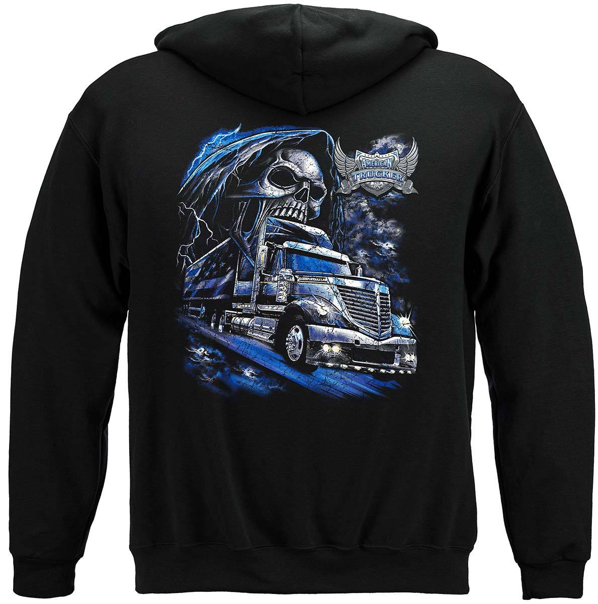 American Trucker Skull Premium Hooded Sweat Shirt