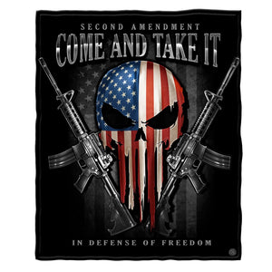More Picture, 2nd Amendment Skull of Freedom Come and Take It Premium Plush Blanket