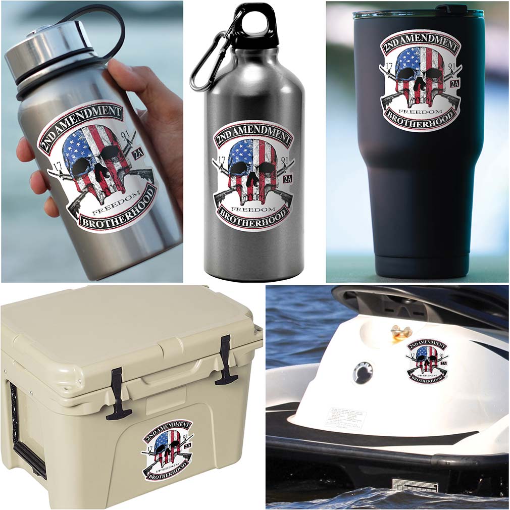 2nd Amendment Brotherhood Biker Skull and Flag Premium Reflective Decal