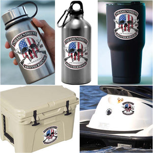 More Picture, 2nd Amendment Brotherhood Biker Skull and Flag Premium Reflective Decal