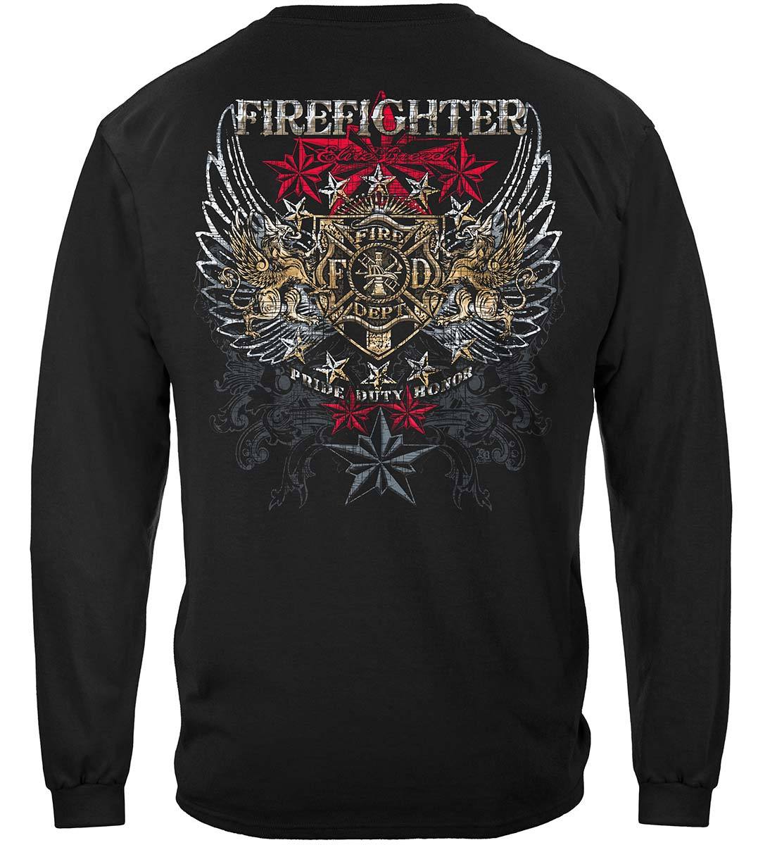 Elite Breed Firefighter Pride Duty Honor Silver Foil Premium Long Sleeves