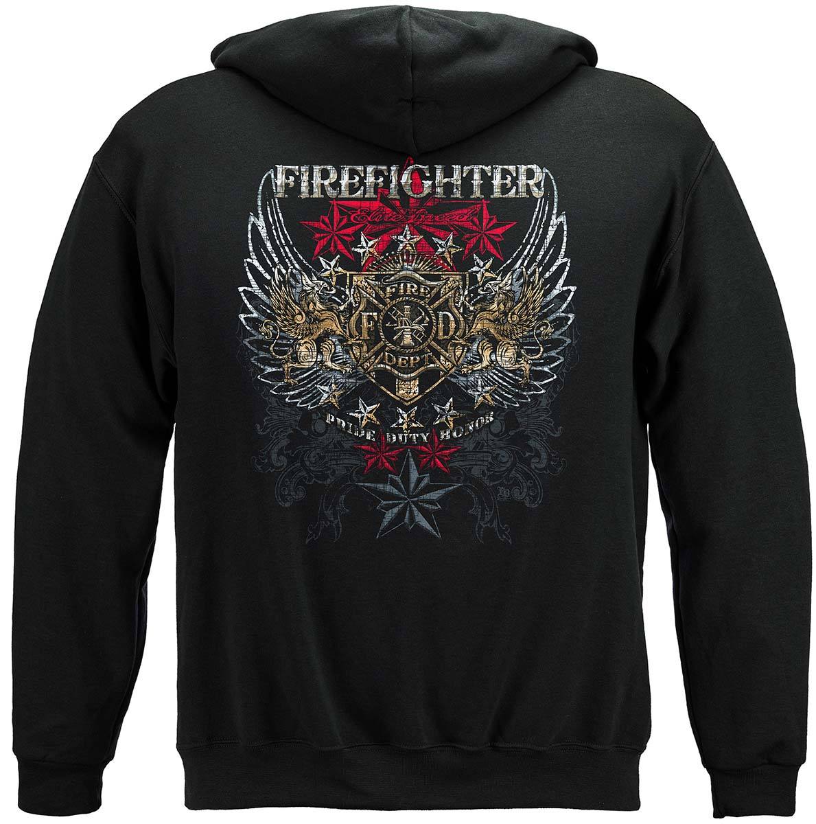 Elite Breed Firefighter Pride Duty Honor Silver Foil Premium Hooded Sweat Shirt