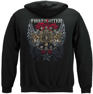 More Picture, Elite Breed Firefighter Pride Duty Honor Silver Foil Premium Hooded Sweat Shirt