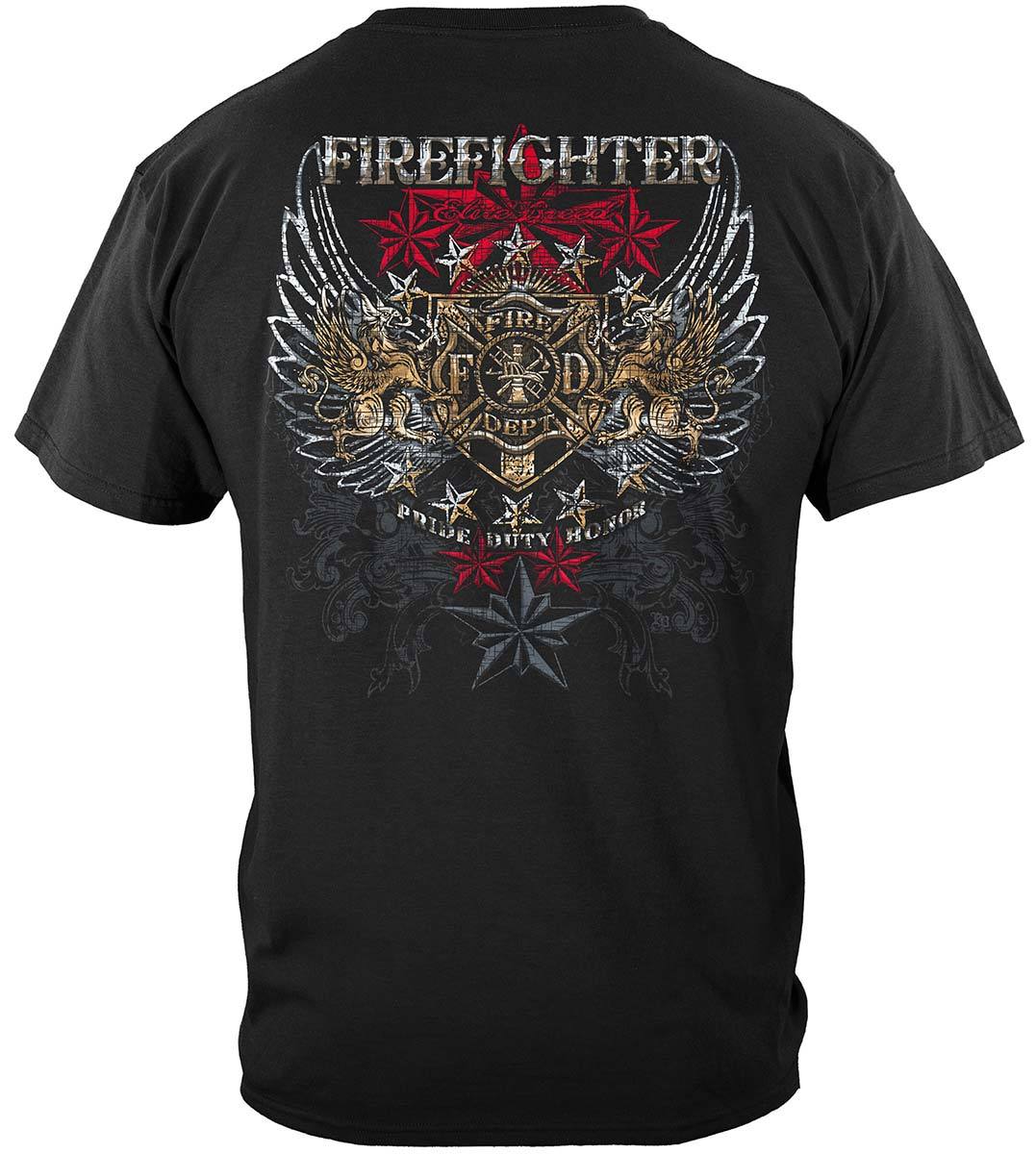 Elite Breed Firefighter Pride Duty Honor Silver Foil Premium T-Shirt