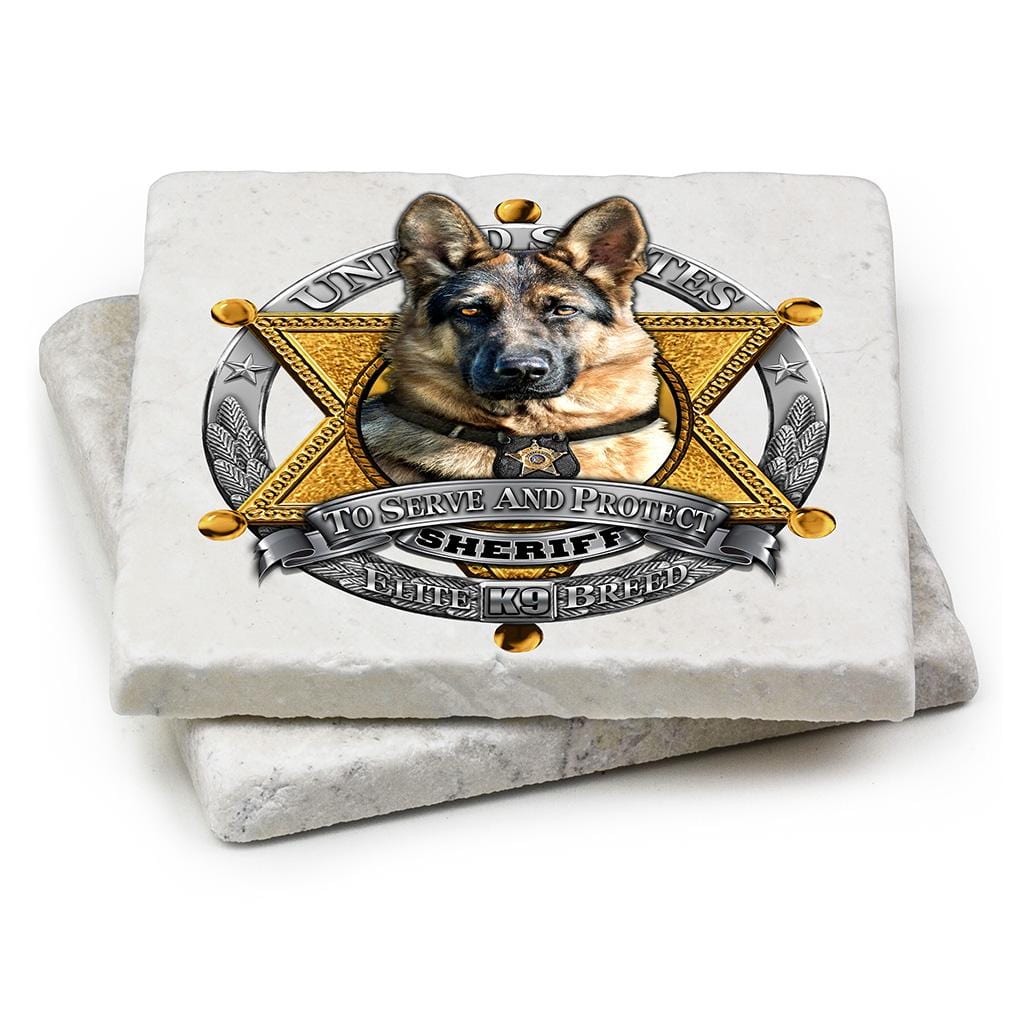 Elite Breed Police To Serve and Protect Ivory Tumbled Marble 4IN x 4IN Coasters Gift Set