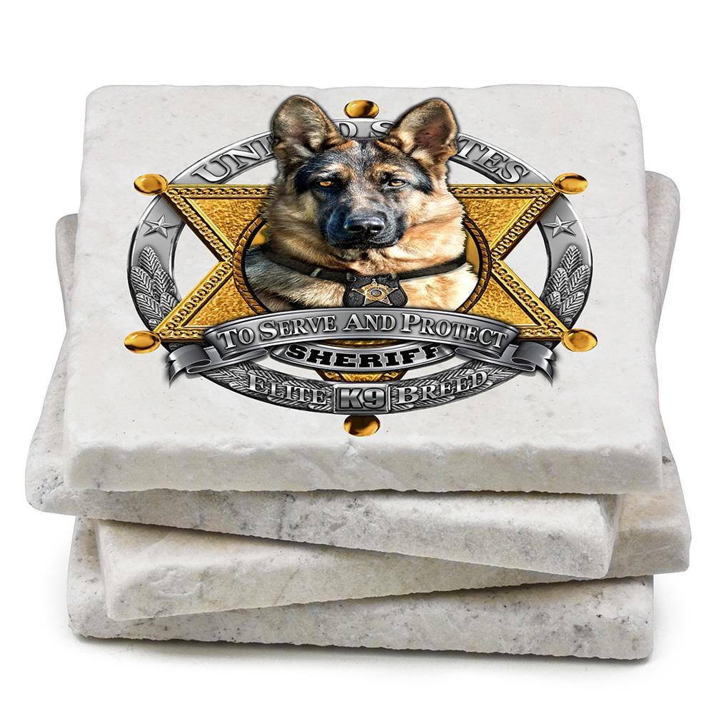 Elite Breed Police To Serve and Protect Ivory Tumbled Marble 4IN x 4IN Coasters Gift Set