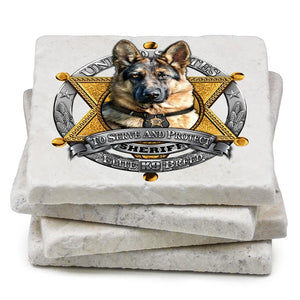 More Picture, Elite Breed Police To Serve and Protect Ivory Tumbled Marble 4IN x 4IN Coasters Gift Set