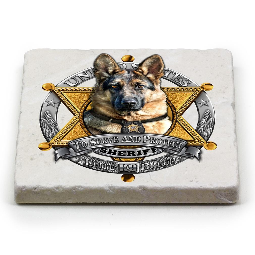 Elite Breed Police To Serve and Protect Ivory Tumbled Marble 4IN x 4IN Coasters Gift Set