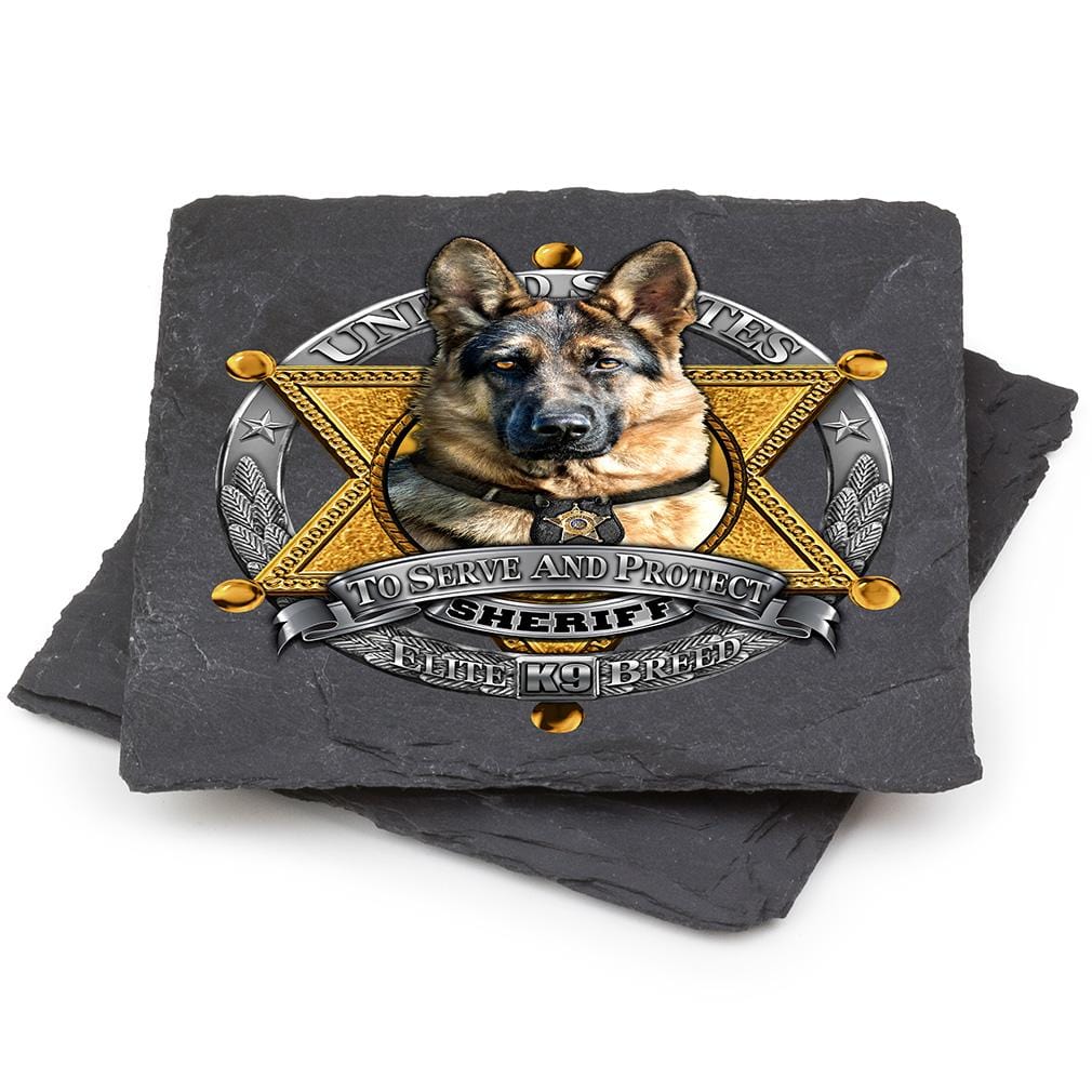 Elite Breed Police To Serve and Protect Black Slate 4IN x 4IN Coasters Gift Set