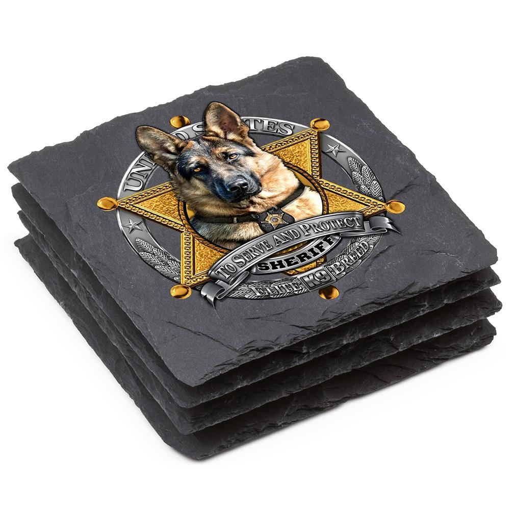 Elite Breed Police To Serve and Protect Black Slate 4IN x 4IN Coasters Gift Set