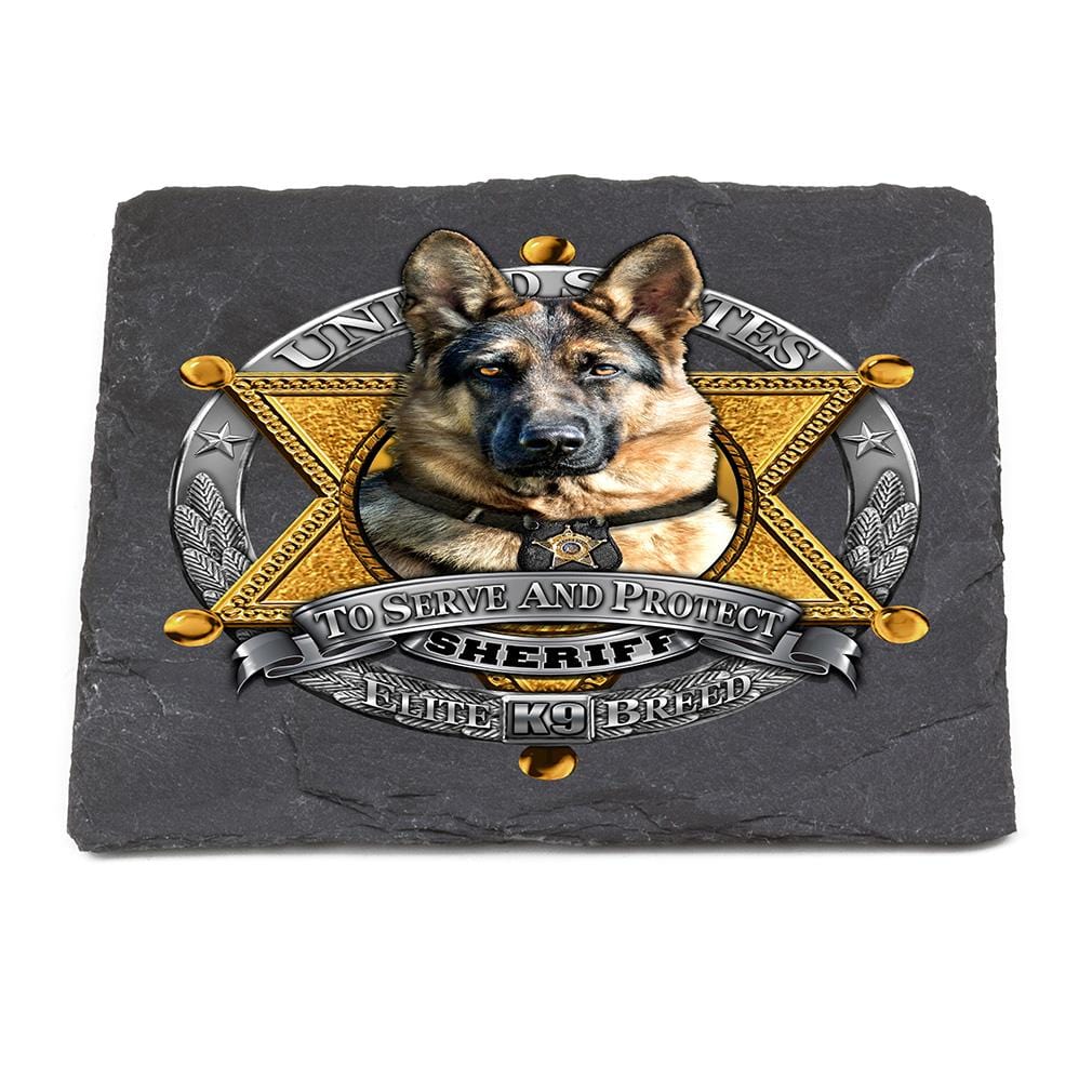 Elite Breed Police To Serve and Protect Black Slate 4IN x 4IN Coasters Gift Set