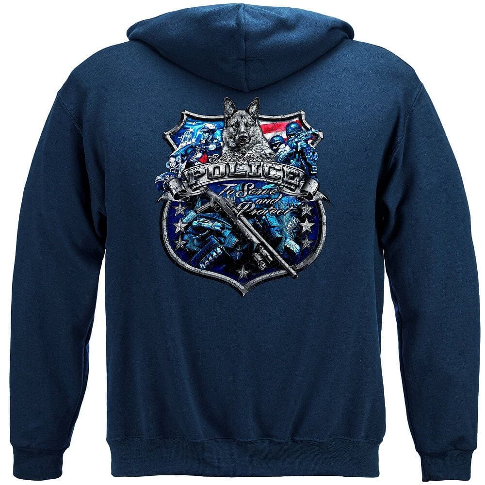 Elite Breed Police Force To Serve and Protect Silver Foil Premium Hooded Sweat Shirt