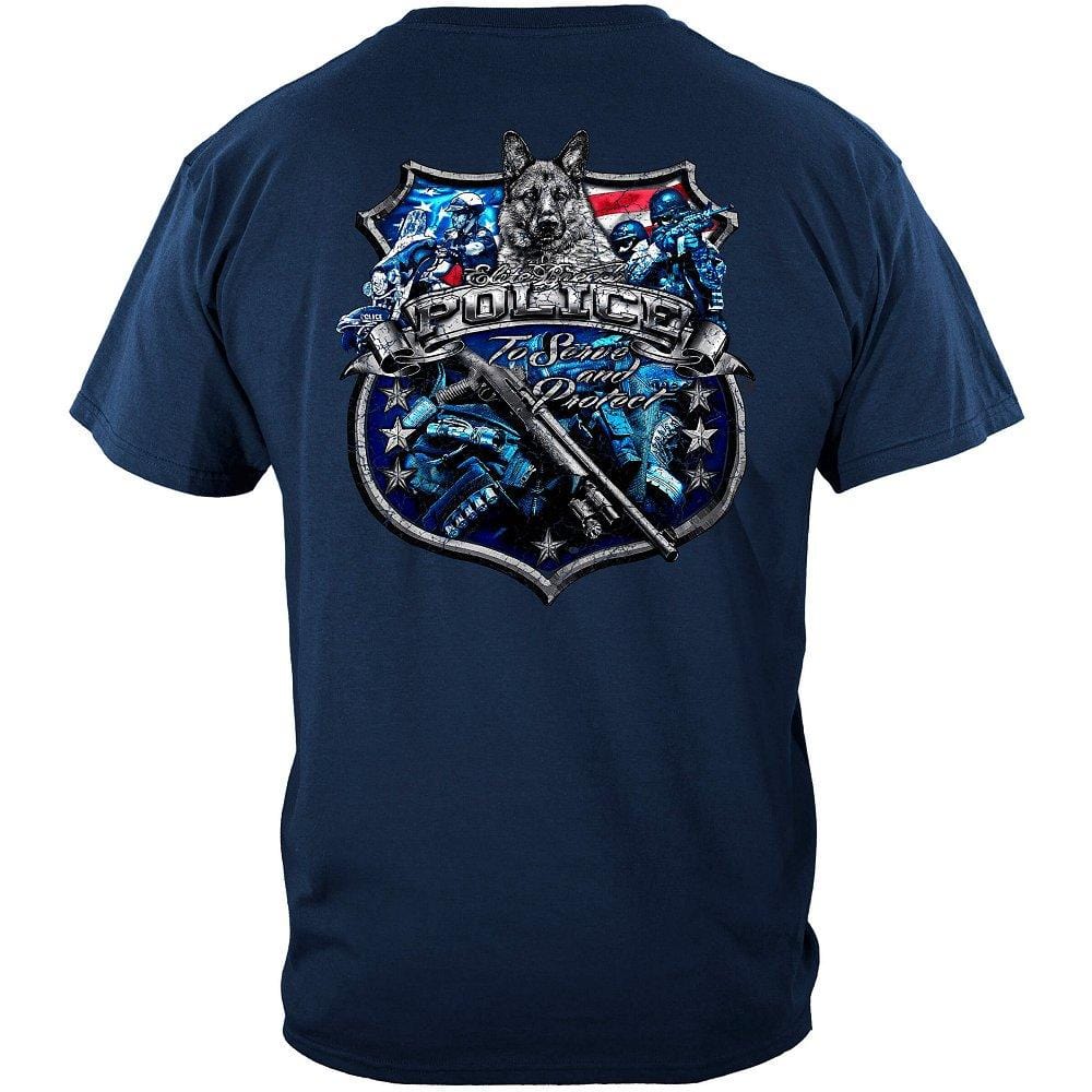 Elite Breed Police Force To Serve and Protect Silver Foil Premium Hooded Sweat Shirt