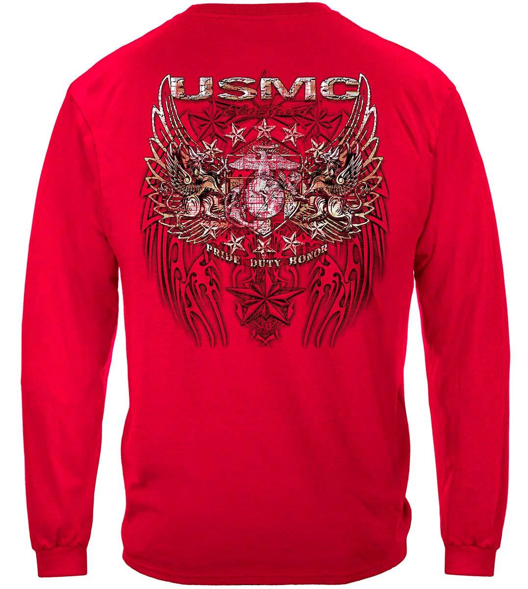 USMC Pride Duty Honor Stars Silver Foil Premium Long Sleeves