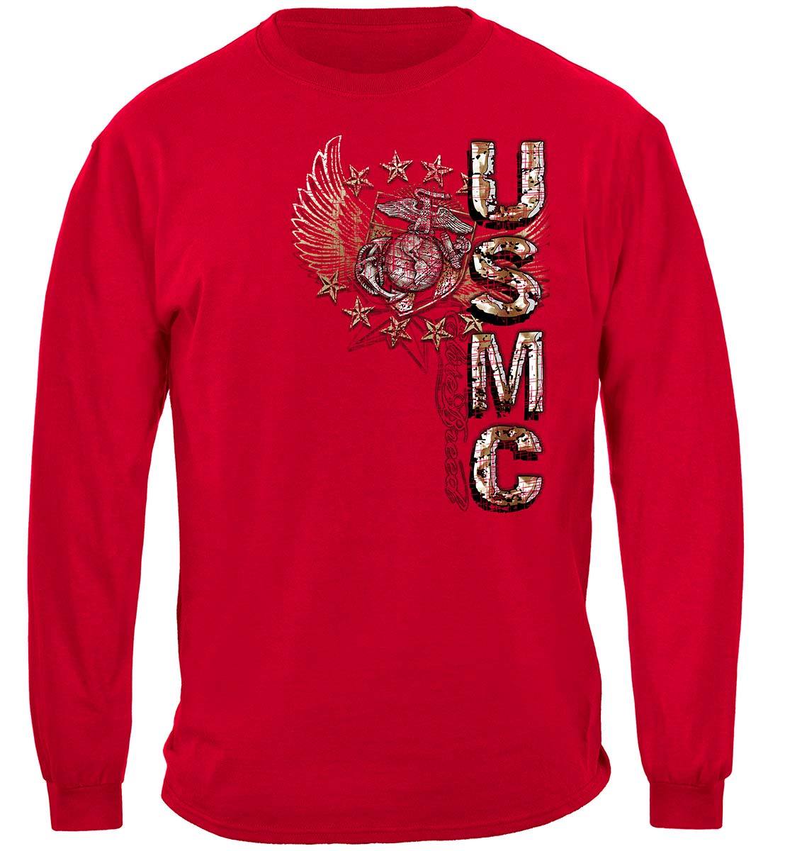 USMC Pride Duty Honor Stars Silver Foil Premium Long Sleeves