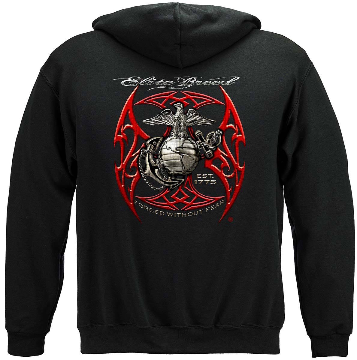 Elite Breed USMC Red Blades Silver Foil Premium Hooded Sweat Shirt