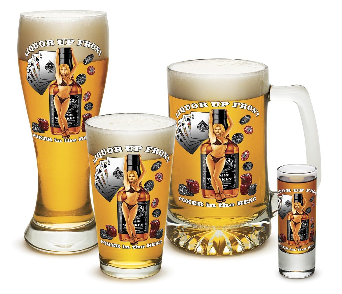 Liquor Up Front Poker in The Rear 4 Piece Glass Gift Set