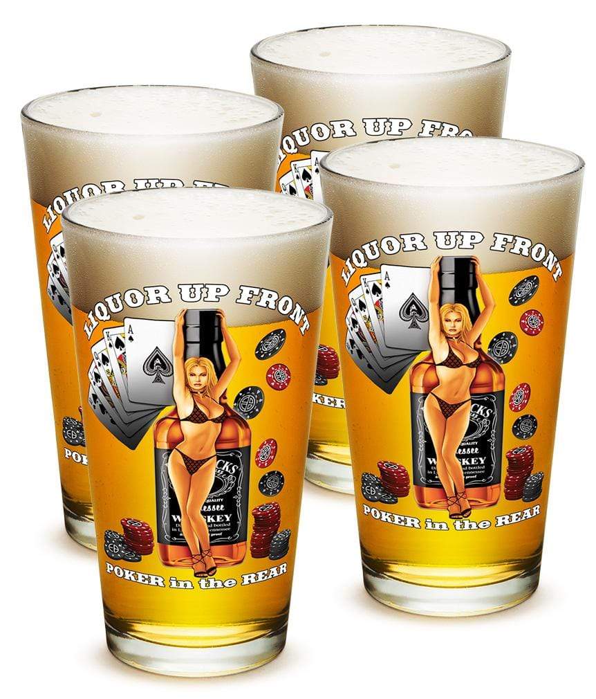 Liquor up front poker in the Rear 16oz Pint Glass Glass Set