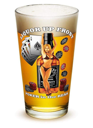 More Picture, Liquor up front poker in the Rear 16oz Pint Glass Glass Set