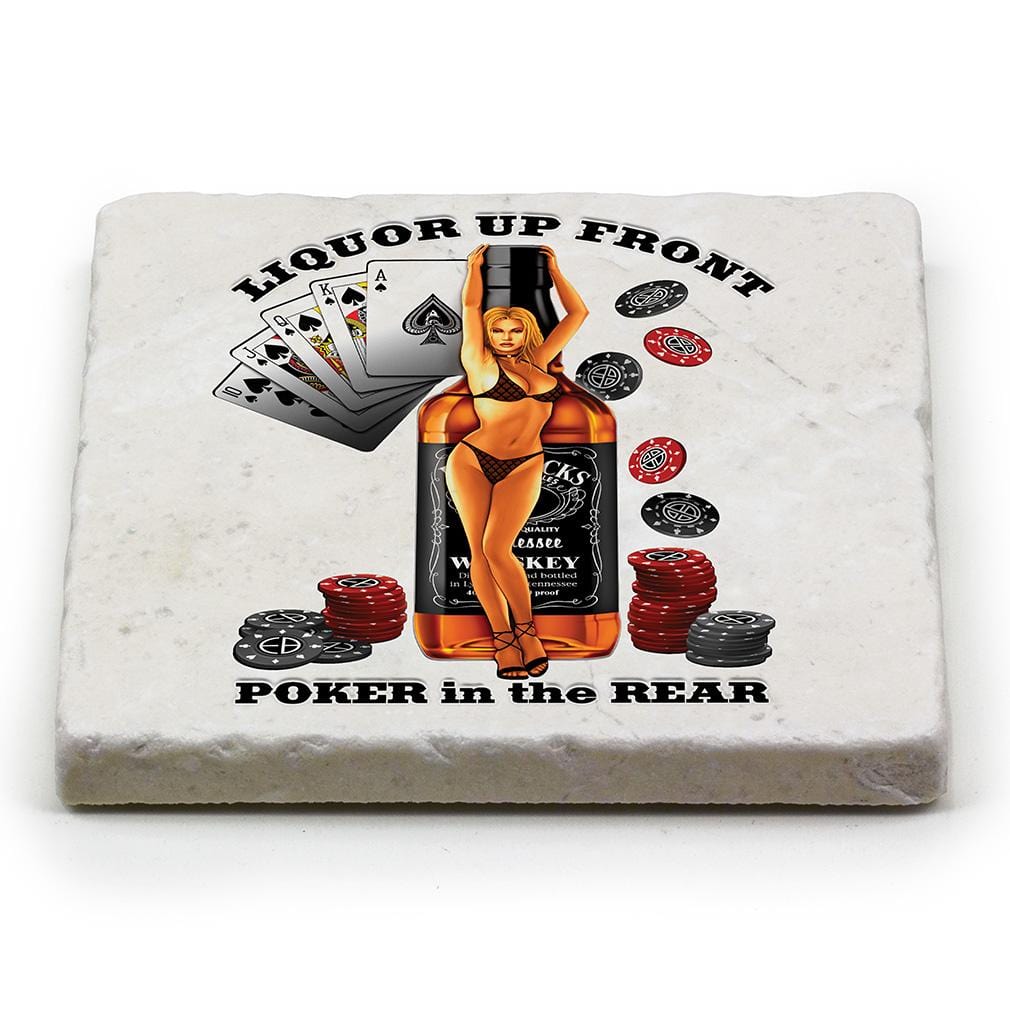 Poker Liquor Up Front Ivory Tumbled Marble 4IN x 4IN Coasters Gift Set