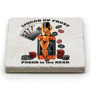 More Picture, Poker Liquor Up Front Ivory Tumbled Marble 4IN x 4IN Coasters Gift Set