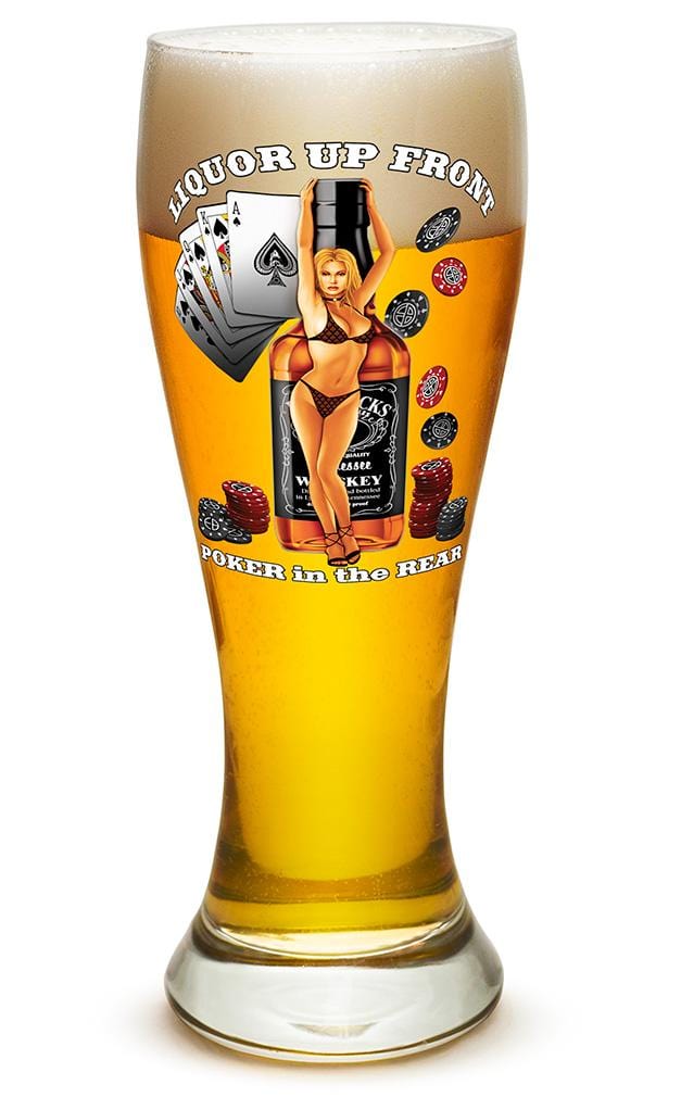 Liquor up front poker in the Rear 23oz Pilsner Glass Glass Set