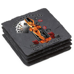 More Picture, Poker Liquor Up Front Black Slate 4IN x 4IN Coasters Gift Set