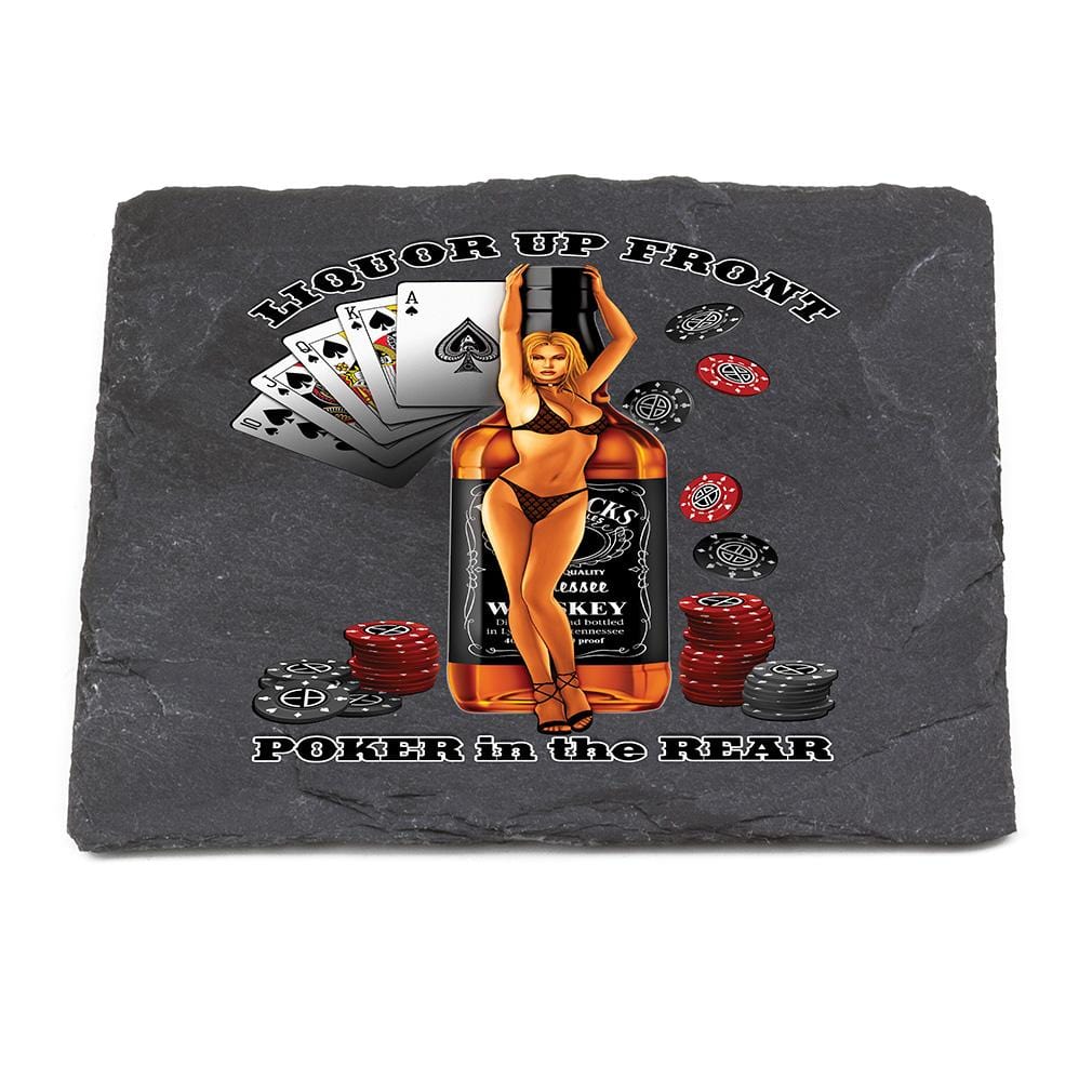 Poker Liquor Up Front Black Slate 4IN x 4IN Coasters Gift Set